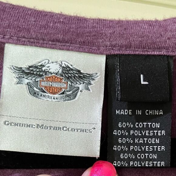HARLEY DAVIDSON Long Sleeve Lace Up Top Purple Black Women’s Size Large - Picture 6 of 7